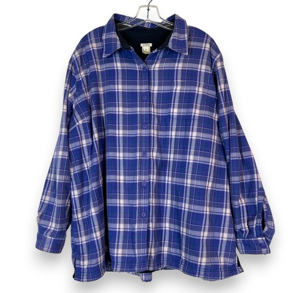 L.L. Bean Tops - LL Bean Purple Plaid Flannel Shirt Shacket Fleece Lined 2X Outdoor